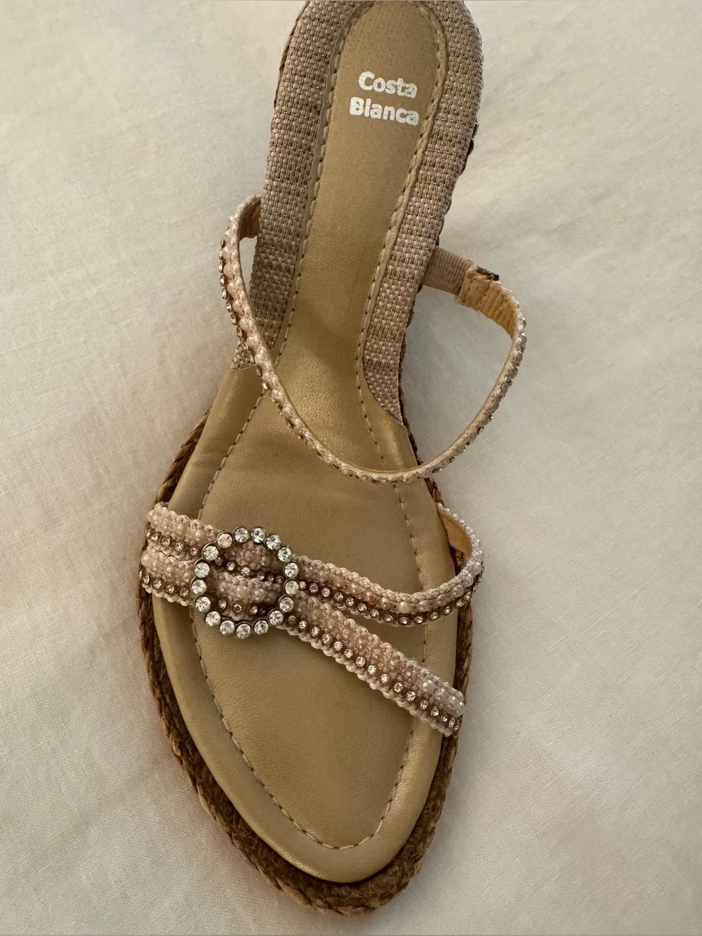Costa Blanca Neutral Beaded Wedge Sandals